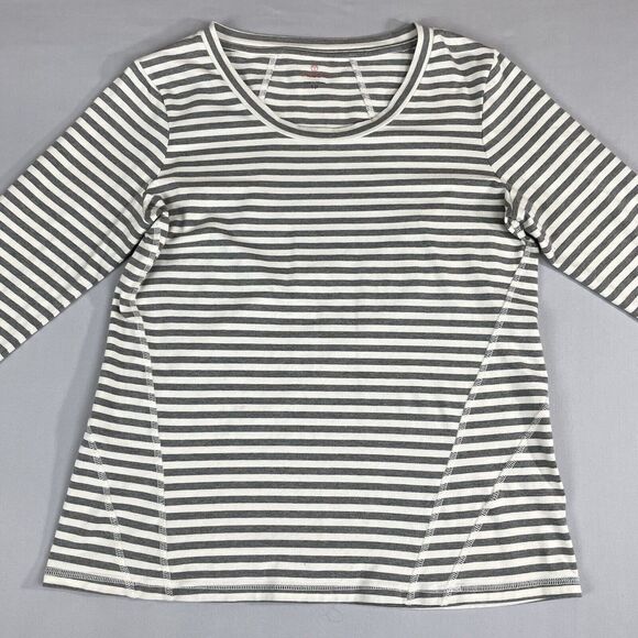 T by TALBOTS Long Sleeve Tee Women's LP Cream & Grey Stripe Basic Preppy Classic - Picture 16 of 16